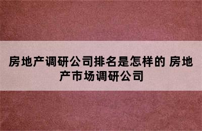 房地产调研公司排名是怎样的 房地产市场调研公司